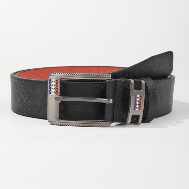 Men's Simple Style PU Leather Belt with Square Iron Buckle 120cm