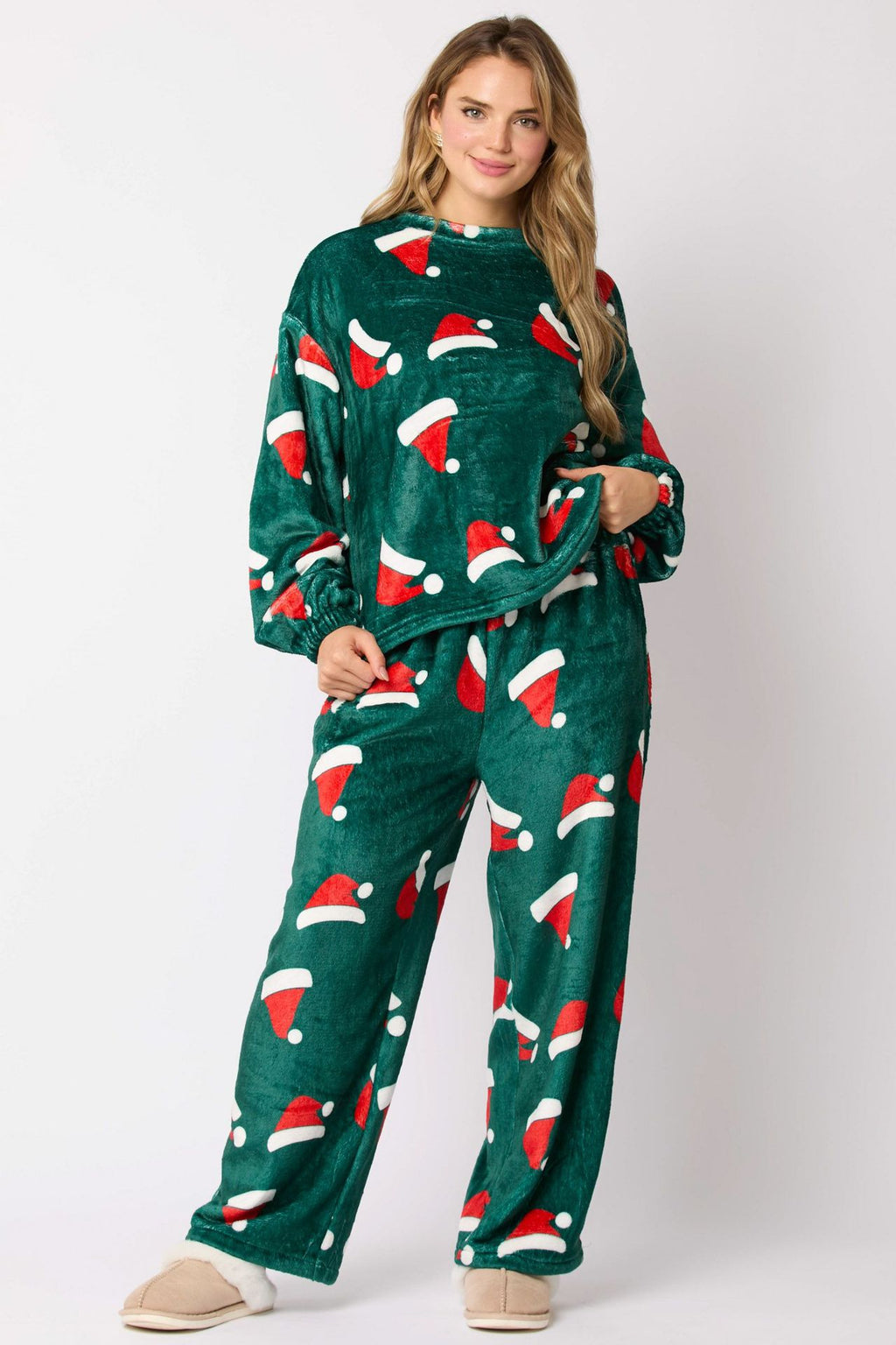 Ensemble de pyjama en flanelle décontracté 2 pièces pour femme chemise de détente de Noël à manches longues