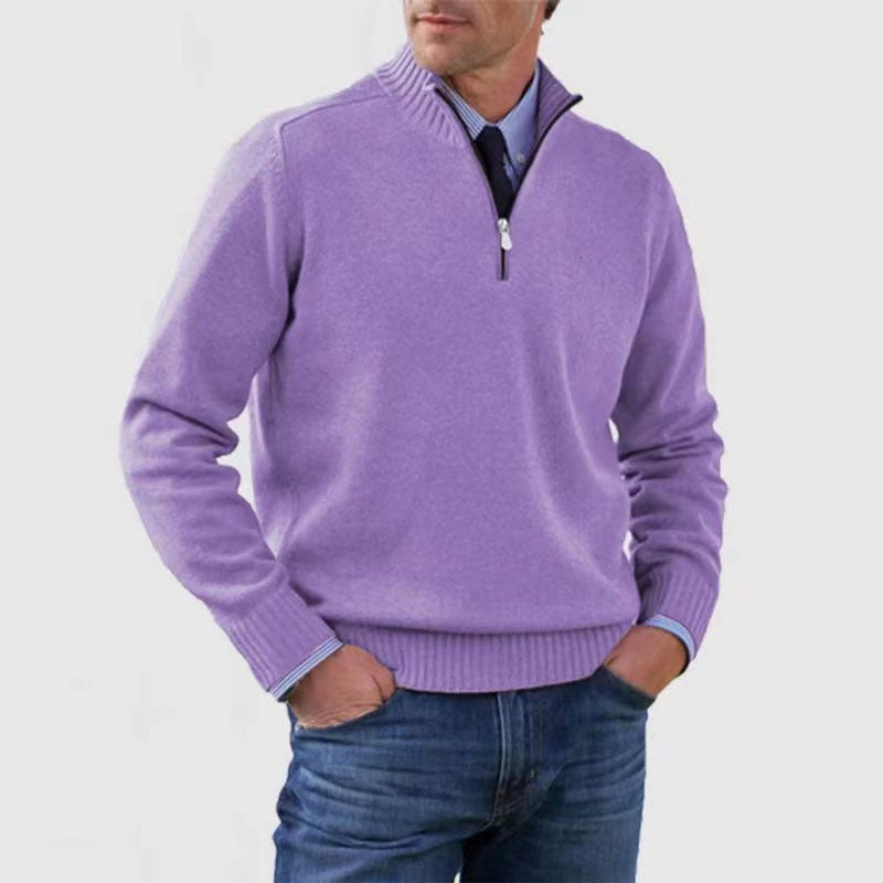 Pull homme à col montant et fermeture éclair, coupe tendance hiver, couleur unie, manches longues, en maille