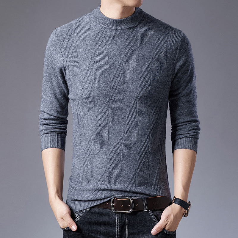 Men's Turtleneck Wool Knit Pullover Solid Color Cardigan