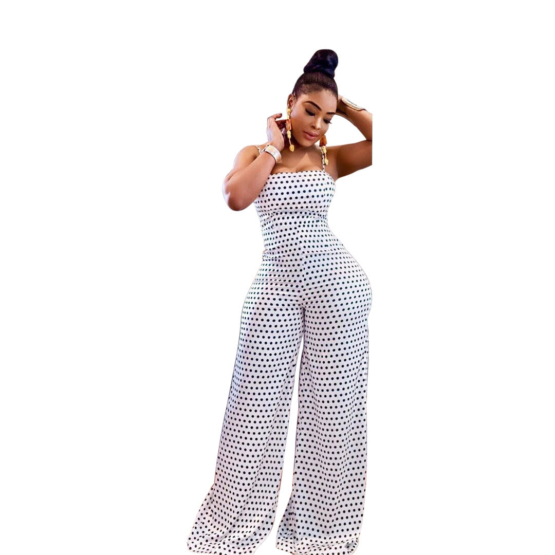 Blotted Print Wrap Chest Loose Jumpsuit Overalls