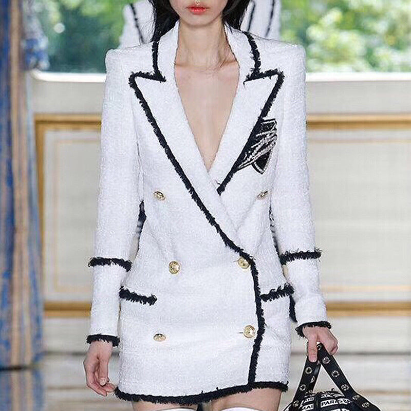 Sparkly White Floral Double-Breasted Coat