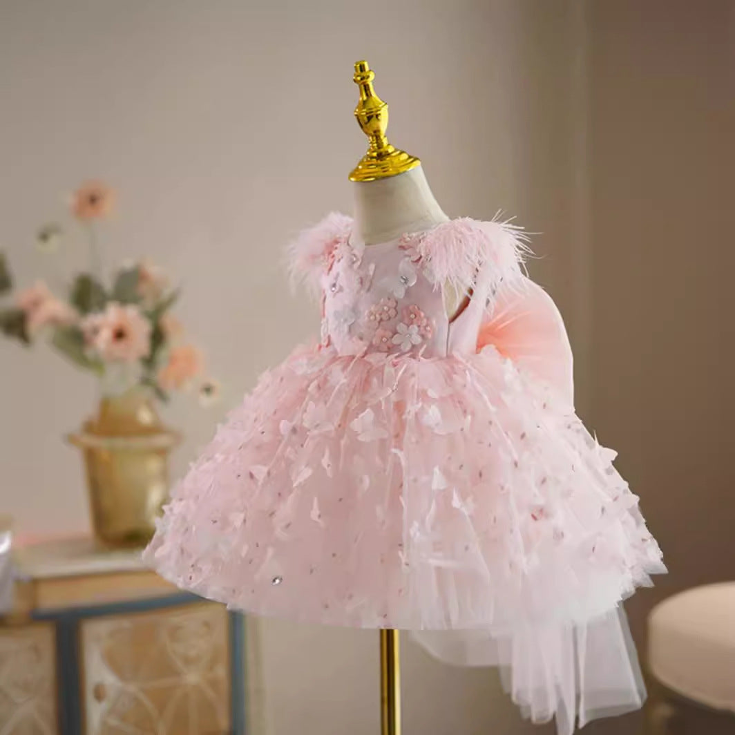 Girls Pink Princess Dress High-End Fashion Polyester Fiber