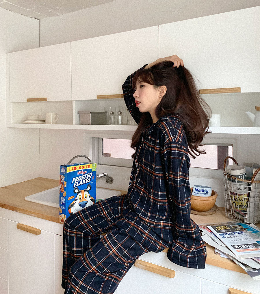 Women's Lazy Plaid Pajamas Homewear Suit