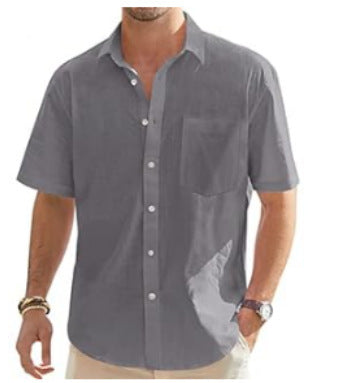Men's Cotton Linen Short Sleeve Shirt Top