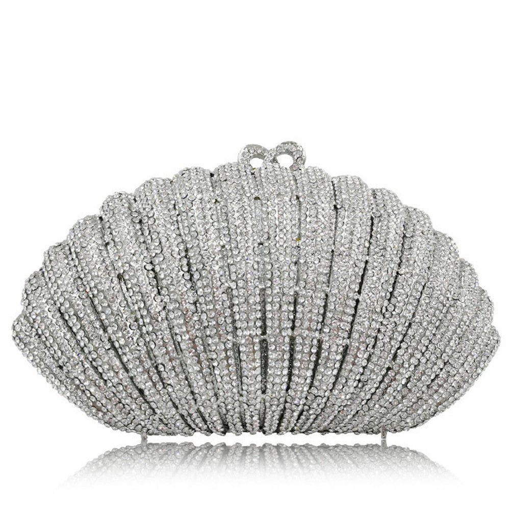 Diamond Crystal Shell Clutch Banquet Bag with Chain 22x12x3cm