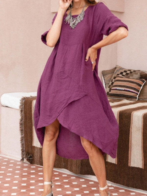 Women’s Green Cotton Linen Maxi Dress Summer Loose Casual Pocket Robe