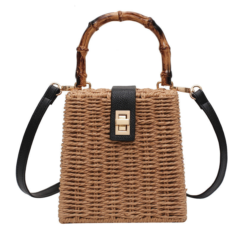 Sac de plage bandoulière tressé asymétrique pour femme 16x16.5x10cm
