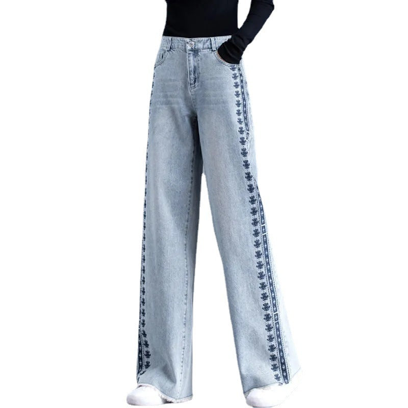Jeans Femme Taille Haute Ample Jambes Larges Effet Délavé Style Rétro