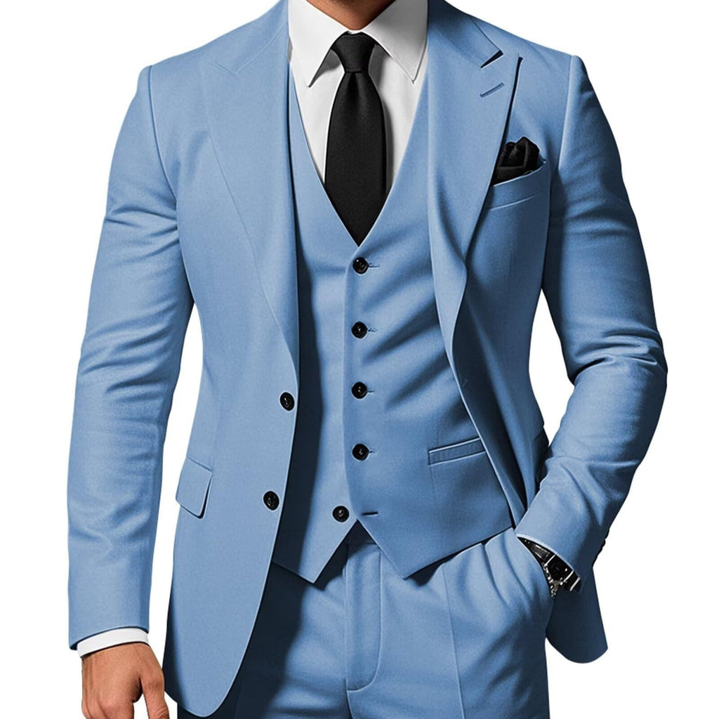 Ensemble 3 pièces uni pour homme : veste, gilet et pantalon à boucle
