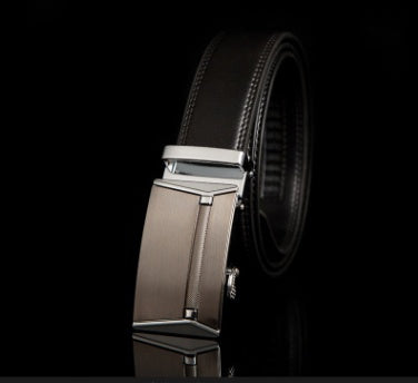 Men's Leather Automatic Buckle Belt 3.55CM Wide with Gold Buckle Head