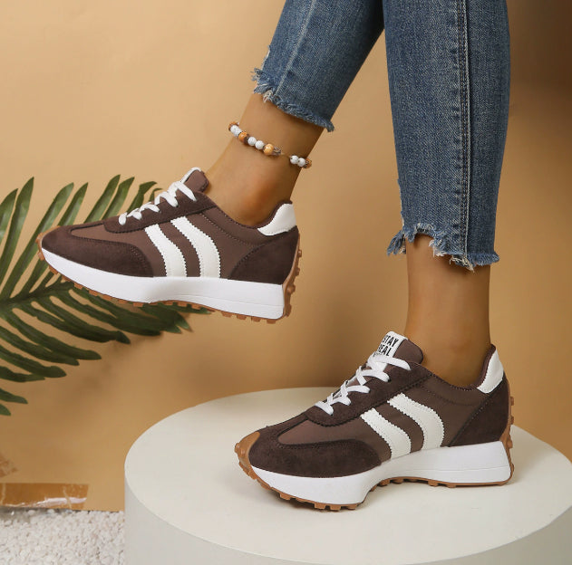 Women's Stripe Lace-Up Sneakers Breathable Thick Bottom Casual Sports Shoes