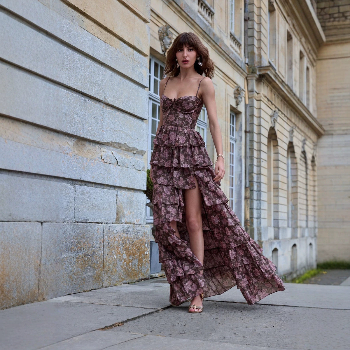 Early Spring Fashion Floral Strap Temperament Party Fishbone Corset Dress