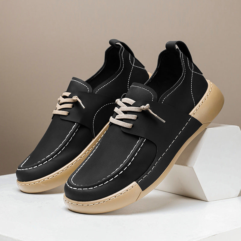 Retro British Casual Men's Shoes - White, Khaki, Black, Low Flat Heel
