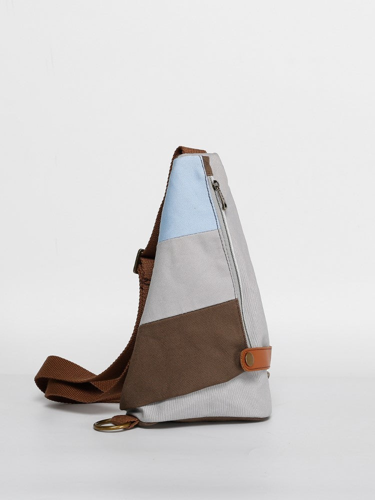 Canvas Chest Bag Crossbody Shoulder Bag with Geometric Pattern