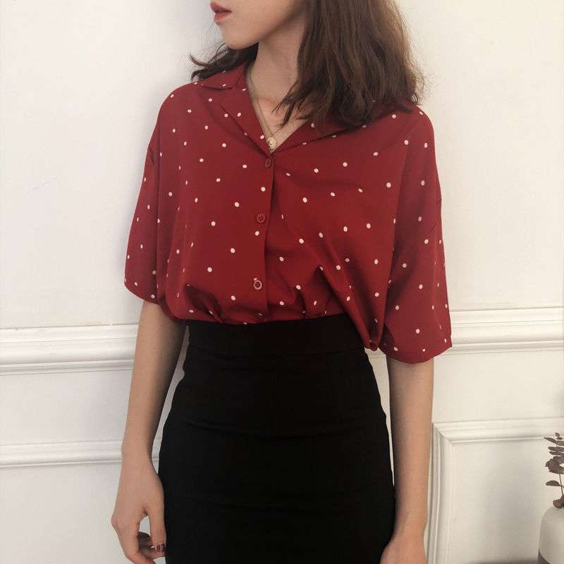 Slim Suit Collar Single-Breasted Shirt in White, Wine Red & Black