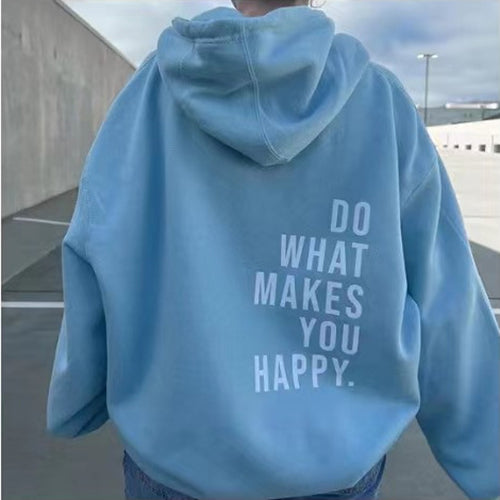 Sweat à Capuche Sport Ample avec Imprimé "Do What Makes You Happy"