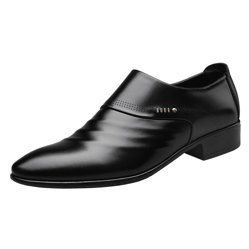 Men's Casual Pointed Toe Leather Shoes with Elastic Band