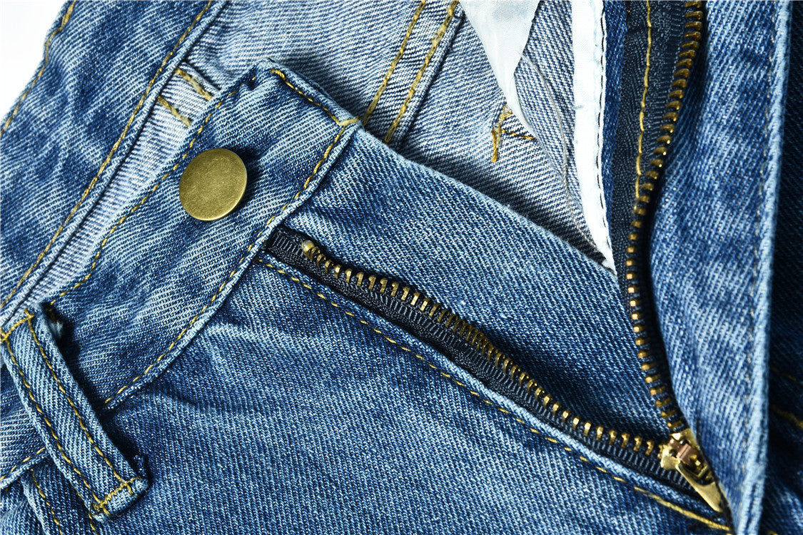 Jean denim bleu déchiré pour femme, taille mi-haute, pantalon crayon usé