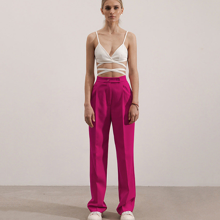 Pantalon de costume coupe droite slim taille haute pour femme
