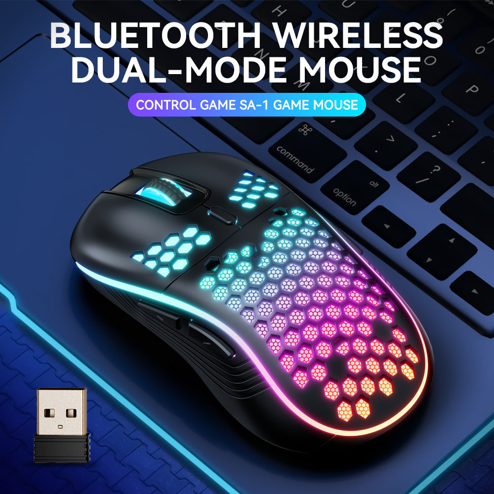 Dual Mode RGB Wireless Bluetooth Honeycomb Shell Gaming Mouse Black