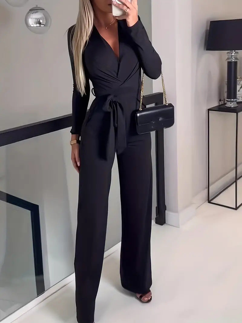 Women's Solid Color Polyester Jumpsuit - Blue, Black, Green, S-2XL