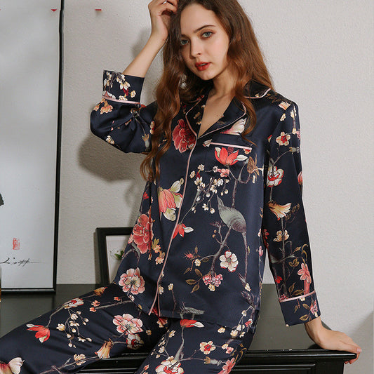 Silk Pajamas Women's Spring Autumn Summer Long Sleeve Split Home Wear