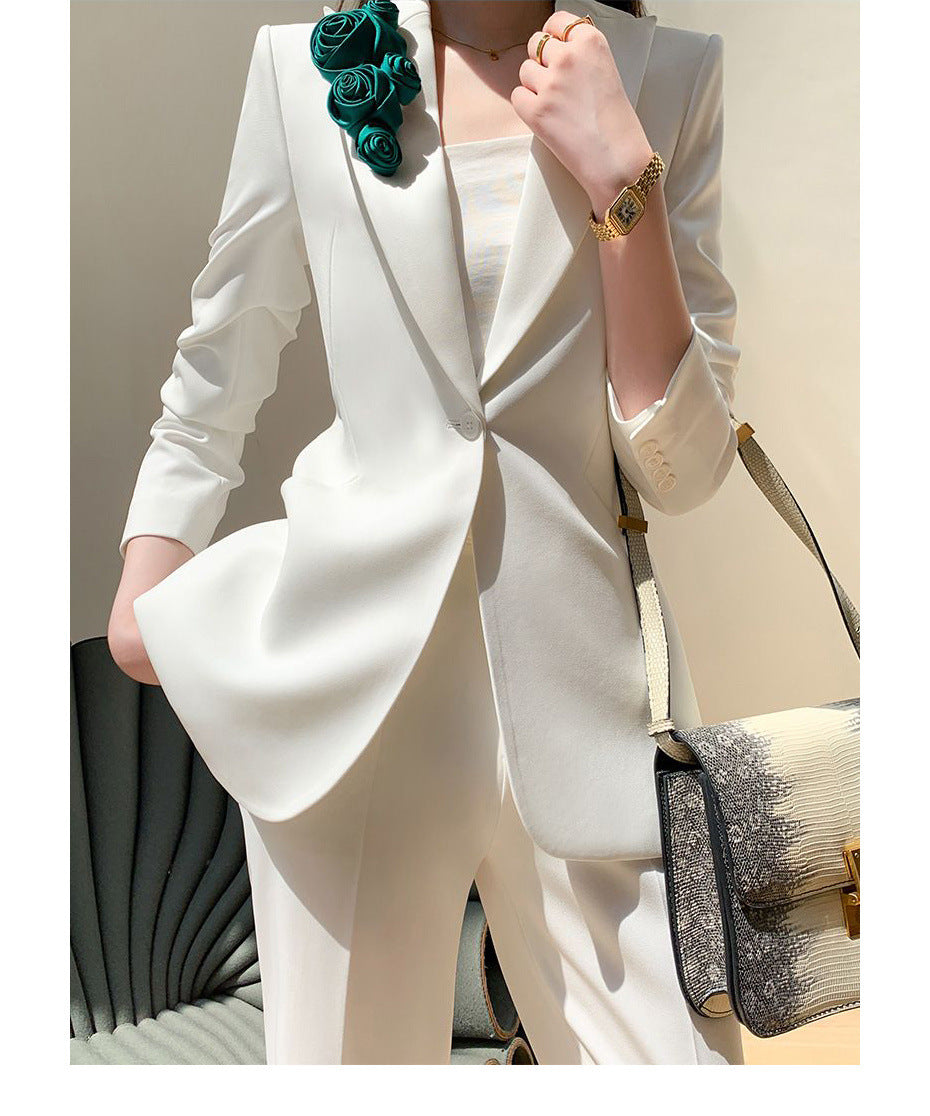 Veste de costume blanche en polyester pour femme – Style rétro artistique