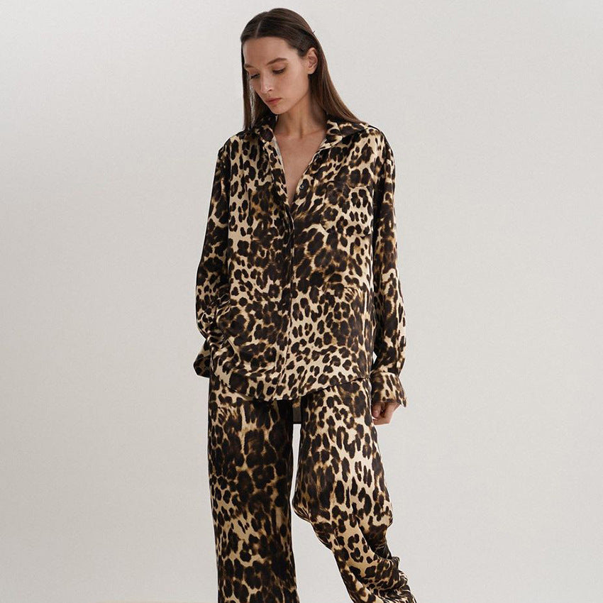 Ensemble de pyjama léopard chaud et confortable en coton à manches longues