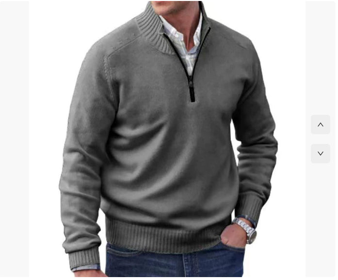 Pull homme à col montant zippé, en maille, style décontracté, couleur unie.