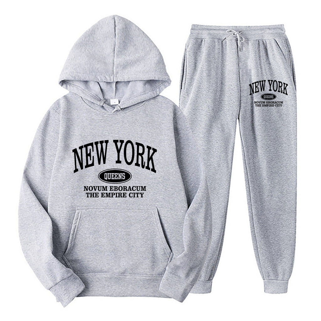 Men's Printed Hoodie Two-Piece Sweater Suit Polyester Fiber