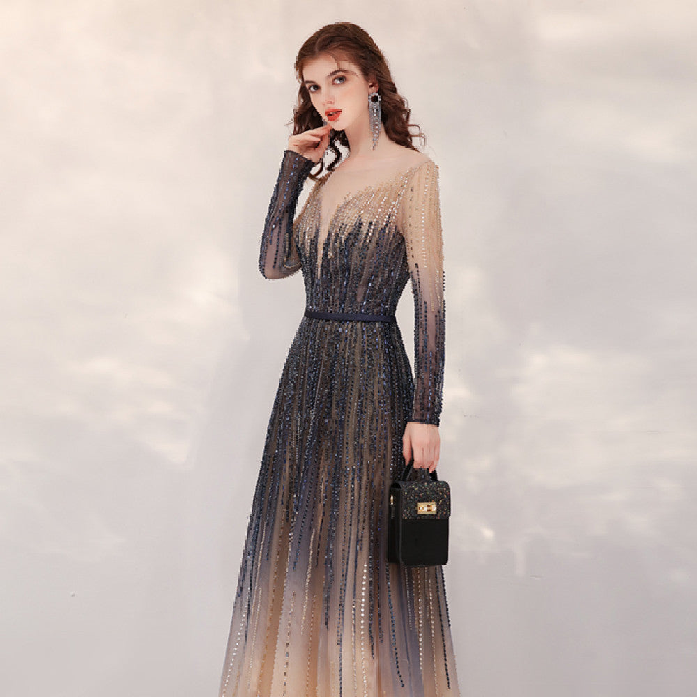 Women's Long Korean Style Host Dress with Gradient Color
