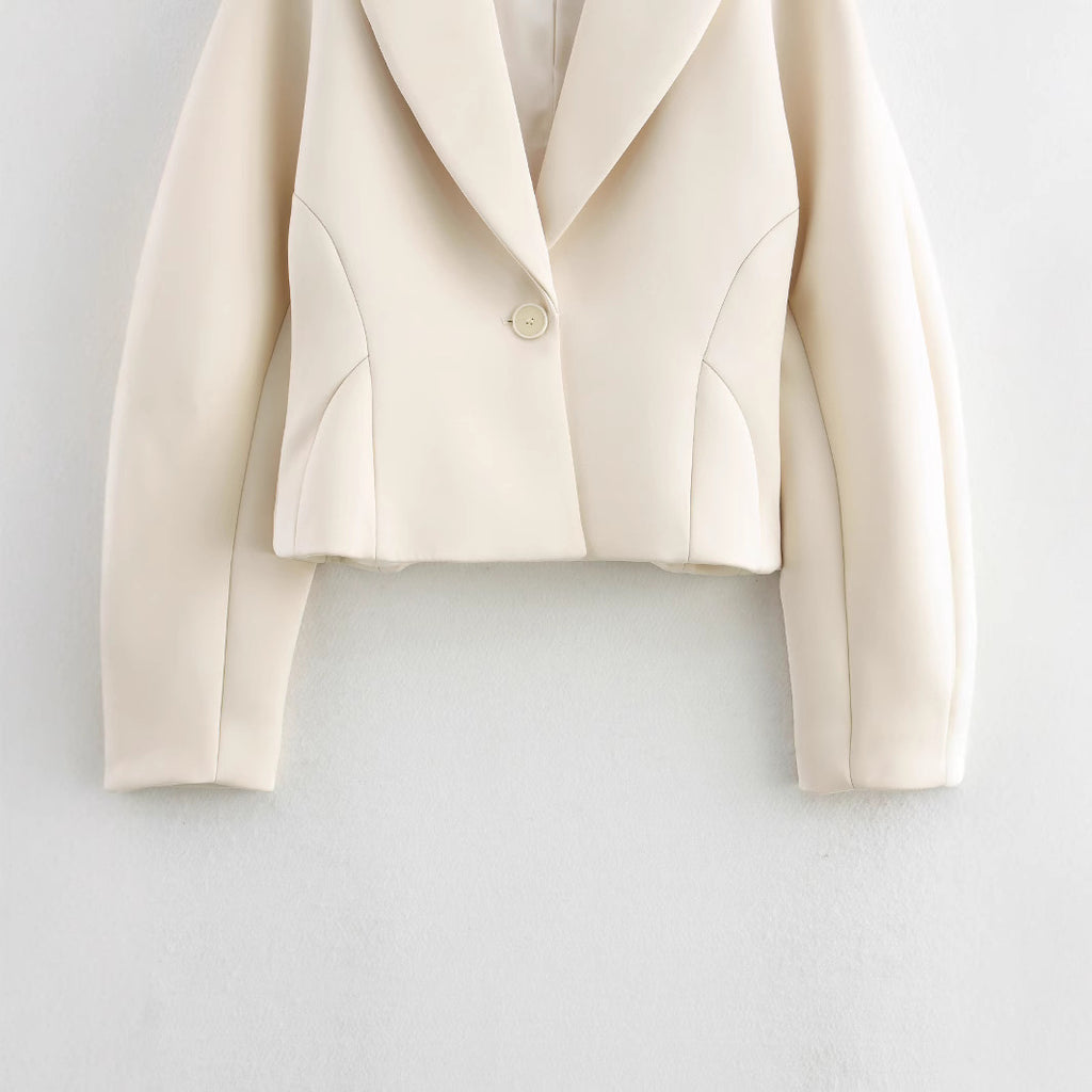Veste élégante à manches longues en satin de polyester texturé crème
