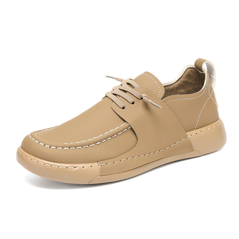 Retro British Casual Men's Shoes - White, Khaki, Black, Low Flat Heel