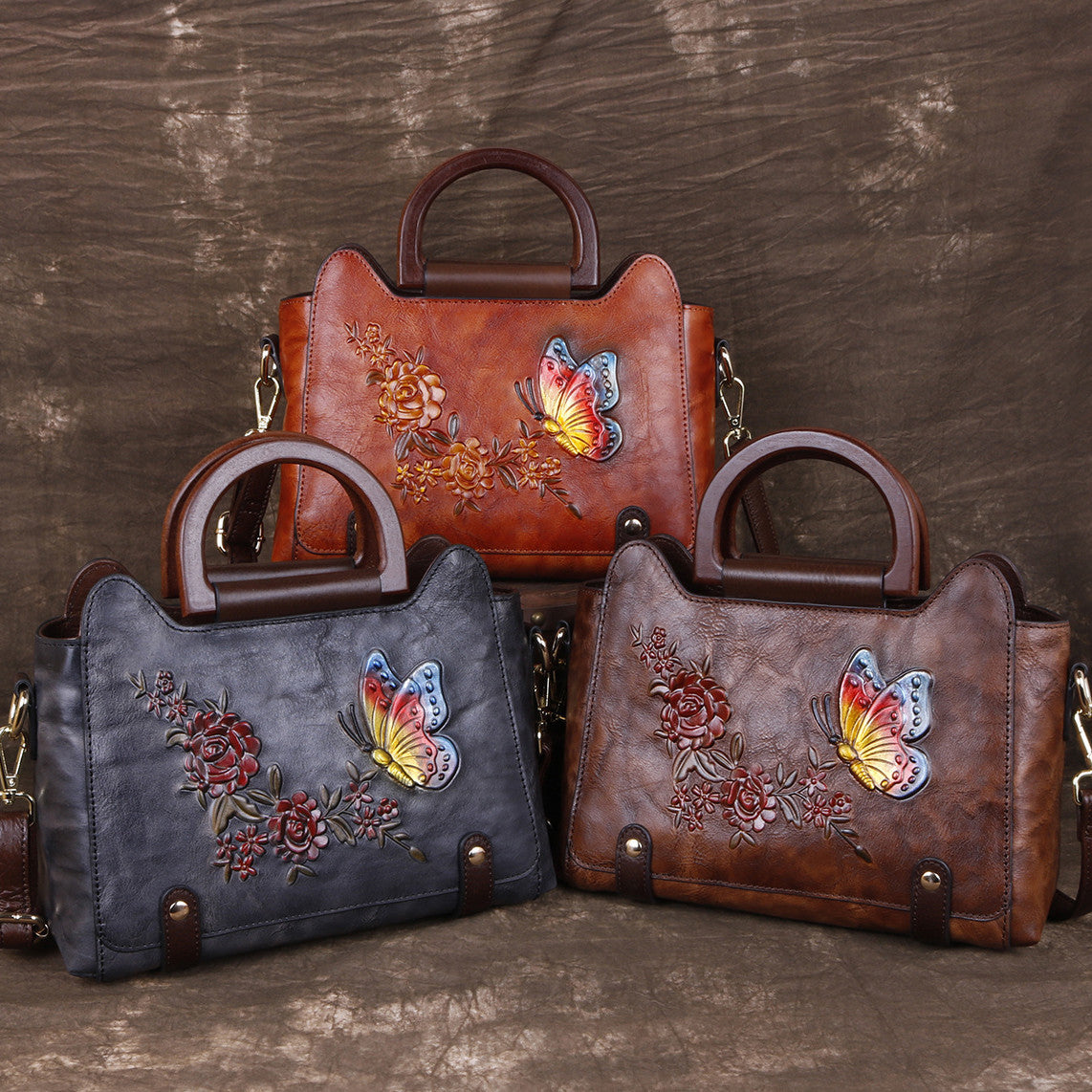 Leather Embossed Single Shoulder Crossbody Handbag