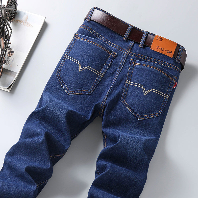 Men's Loose Straight Fit Jeans with Plush Lining for Autumn and Winter
