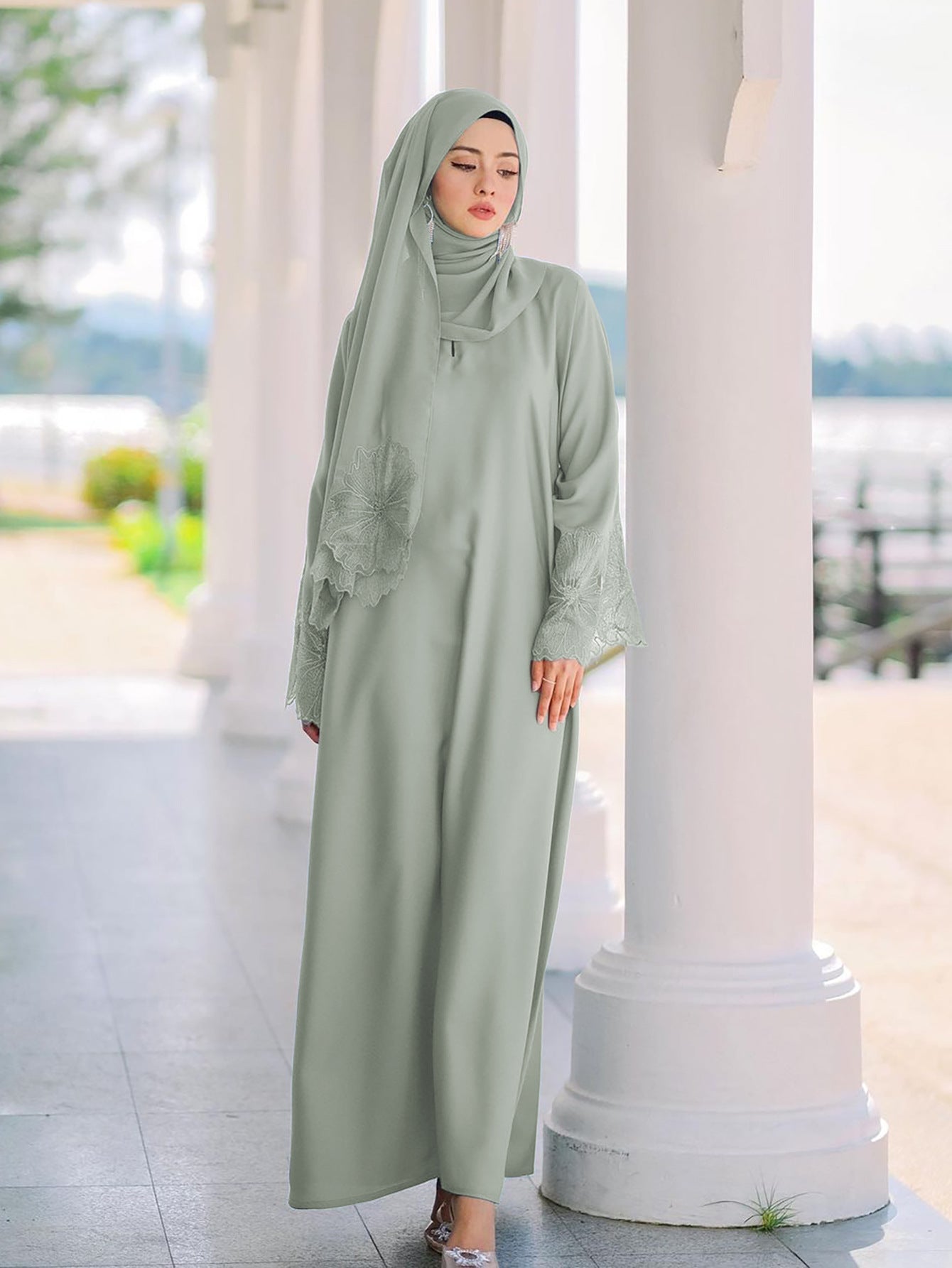 Muslim Women's Robe Malay Indonesian Dress With Headscarf