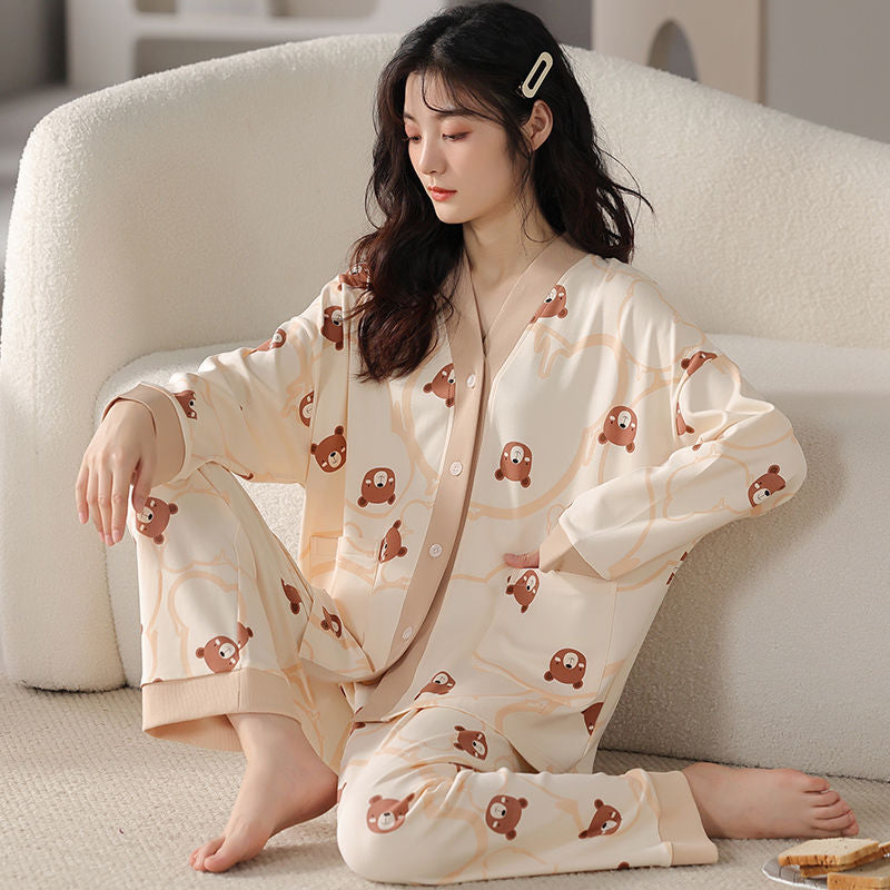 Ensemble de vêtements d'intérieur décontracté pour femme avec imprimé ours de dessin animé