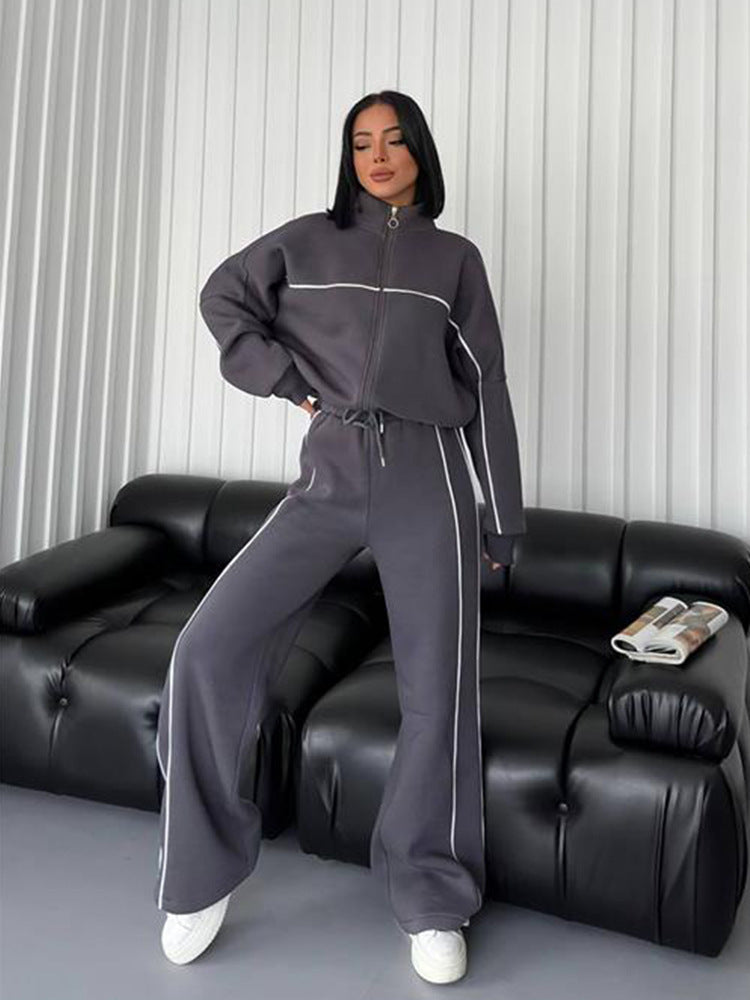 Women's Long Sleeve Half Turtleneck Cardigan Suit with Trousers