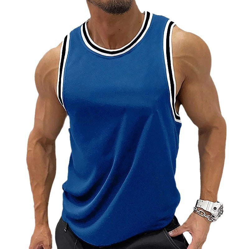 Gilet de fitness côtelé à col rond, couleur unie pour homme