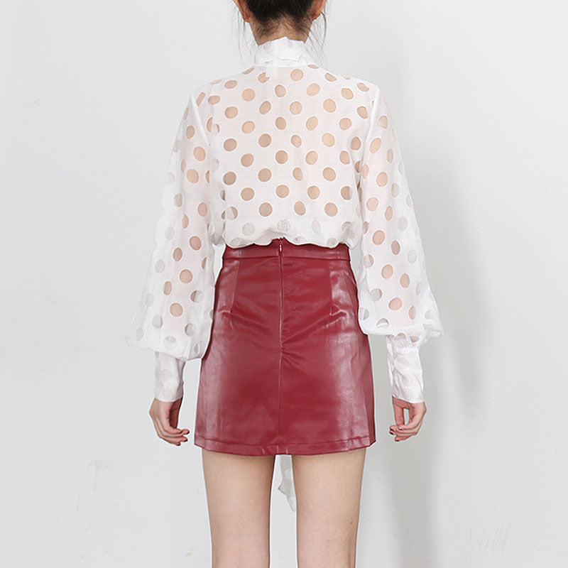 Women's Design Sense Lantern Sleeve Polka Dot Long Sleeve Shirt