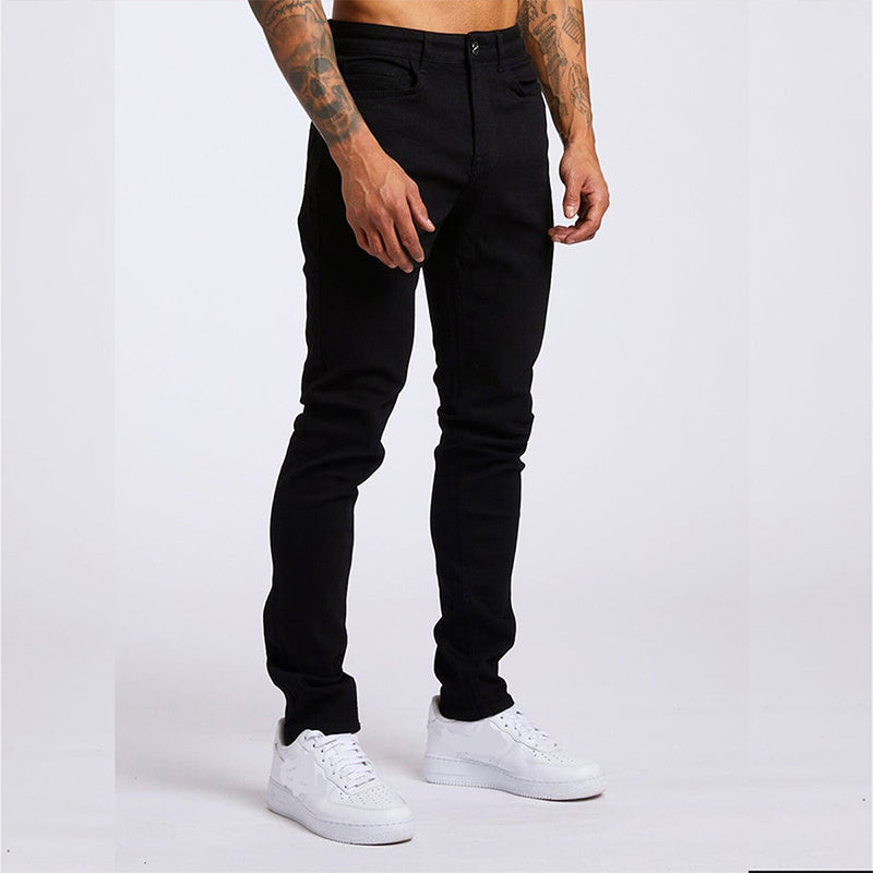 Jeans décontracté taille haute coupe slim pour homme bleu clair et noir