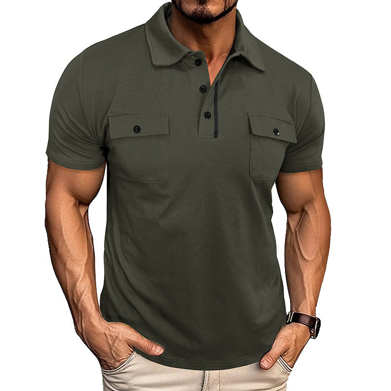 Summer Men’s Short Sleeve Polo Shirt with Pockets