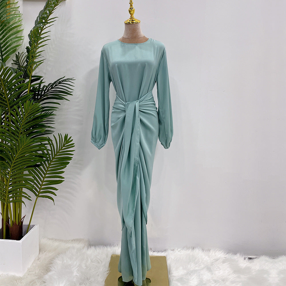 Robe longue douce turque à manches longues pour femmes avec détail à lacets