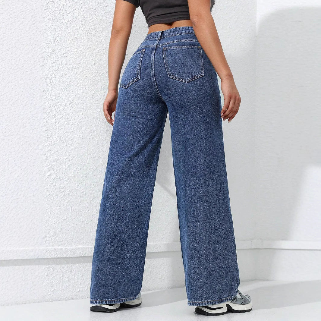 Women's High Waist Loose Straight Wide Leg Denim Jeans