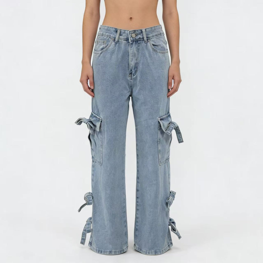 Jean droit femme taille mi-haute bleu clair