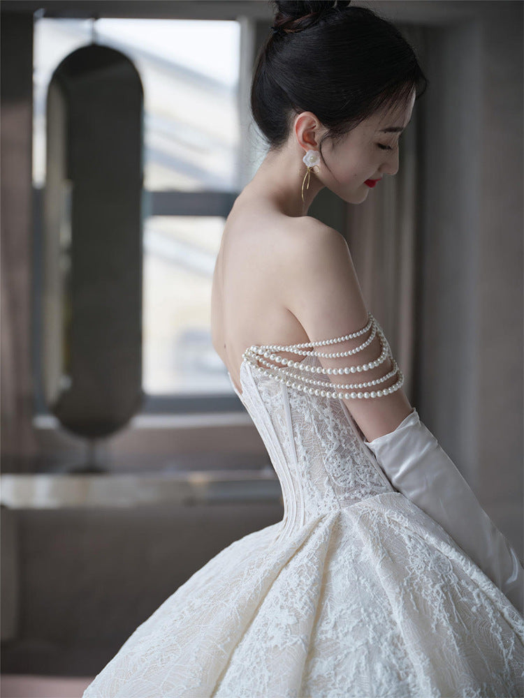 Bandeau French Lace Bridal Wedding Dress Sleeveless Long Skirt