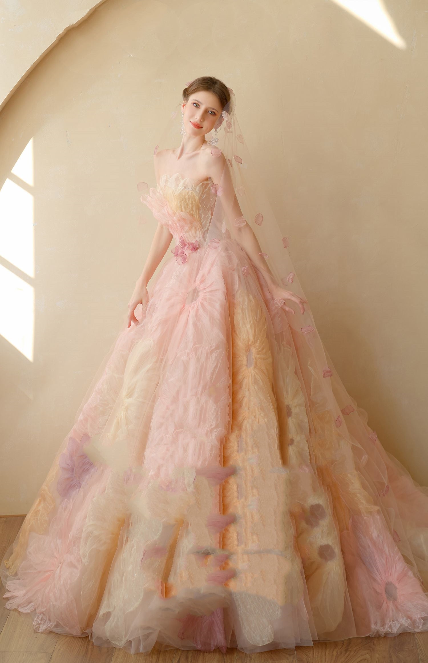 Robe de mariée avec traîne et voile en tulle S-XL pour spectacle de mariée