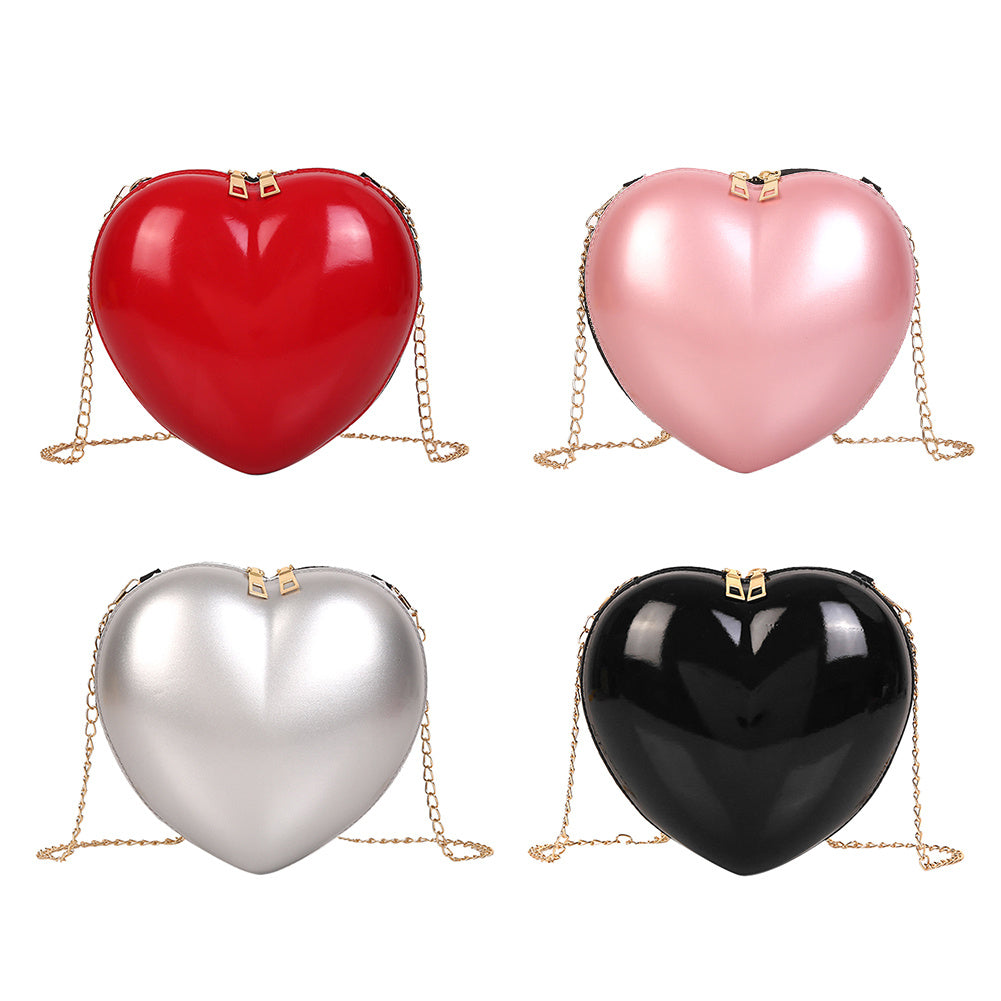 Women's One-Shoulder PVC Messenger Bag with Heart Design, 18x19x8cm, Red & Black