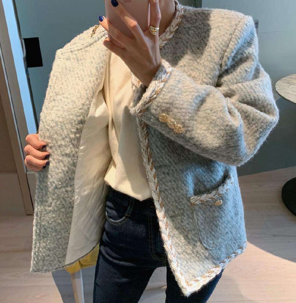 Women's Autumn Retro Wool Single-Breasted Loose Short Coat in Green, Black & Apricot